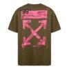 Off-White Herr-T-shirt med graffiti-pilmönster, korta ärmar och lös passform i militärgrönt