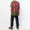 Off-White Herr-T-shirt med graffiti-pilmönster, korta ärmar och lös passform i militärgrönt