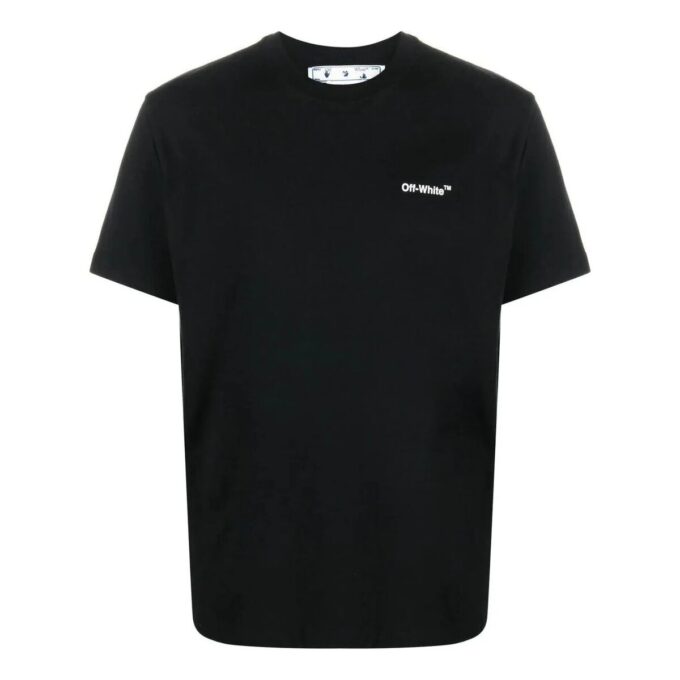 Off-White Herr-T-shirt med kedje- och pil-logotyp, kortärmad, casual-modell, svart