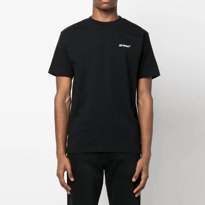 Off-White Herr-T-shirt med kedje- och pil-logotyp, kortärmad, casual-modell, svart
