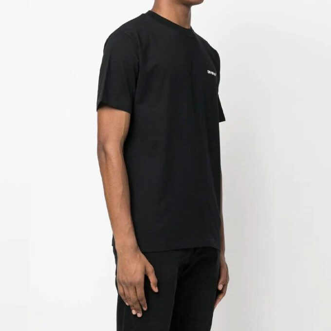 Off-White Herr-T-shirt med kedje- och pil-logotyp, kortärmad, casual-modell, svart
