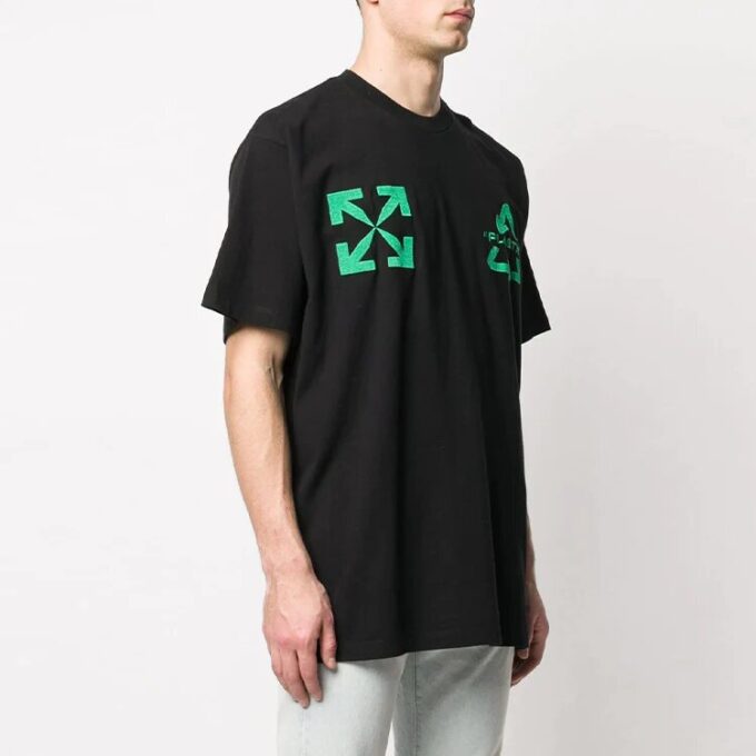 Off-White Herr-T-shirt med kort ärm i lös passform, svart, med broderat C/O VIRGIL ABLOH-tryck