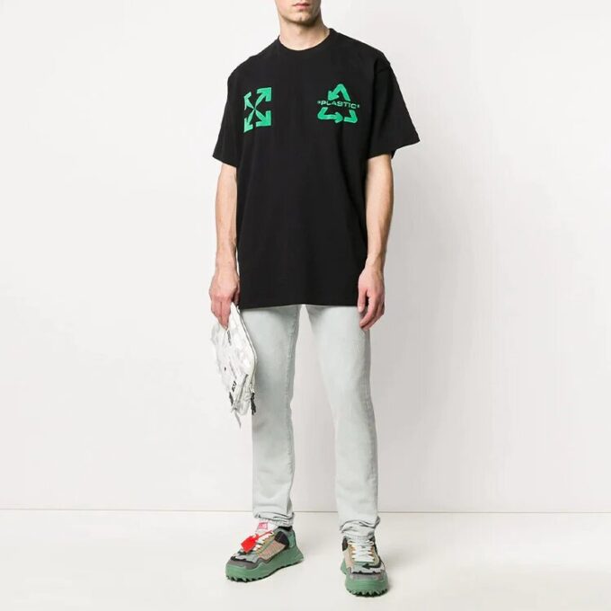Off-White Herr-T-shirt med kort ärm i lös passform, svart, med broderat C/O VIRGIL ABLOH-tryck