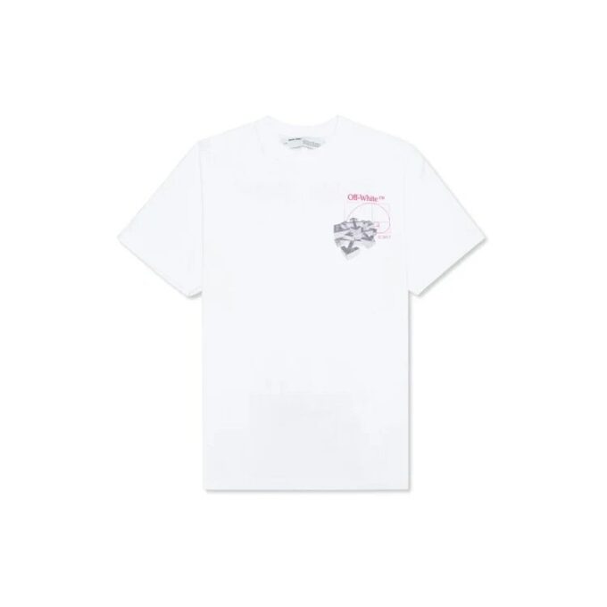 Off-White Herr-T-shirt med kort ärm i vitt med tryck i gult guld i Golden Ratio