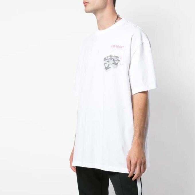 Off-White Herr-T-shirt med kort ärm i vitt med tryck i gult guld i Golden Ratio