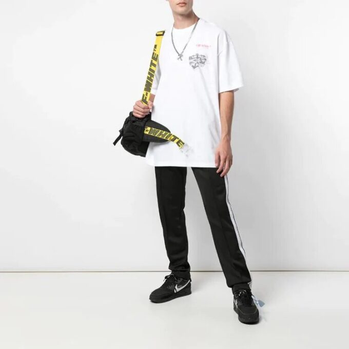 Off-White Herr-T-shirt med kort ärm i vitt med tryck i gult guld i Golden Ratio
