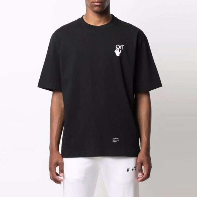 Off-White Herr-T-shirt med kort ärm, svart, med tryck av pilmönster