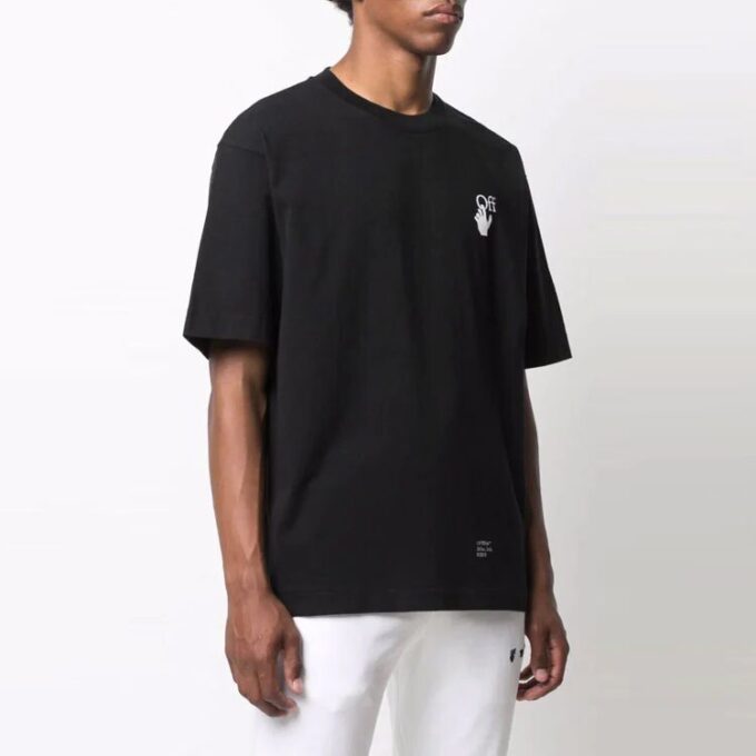 Off-White Herr-T-shirt med kort ärm, svart, med tryck av pilmönster