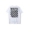 Off-White Herr-T-shirt med korta ärmar i vitt med C/O VIRGIL ABLOH-tryck i form av tigriga ränder och stänk av bläck