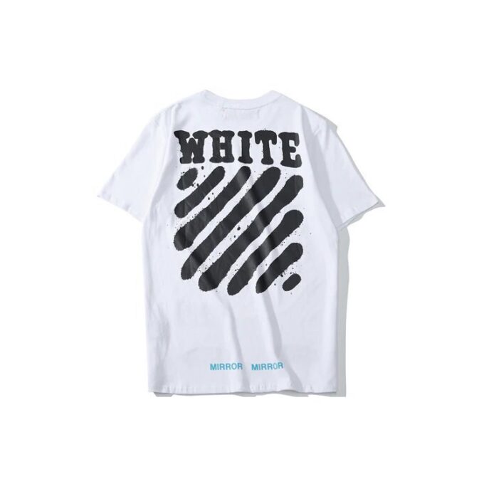 Off-White Herr-T-shirt med korta ärmar i vitt med C/O VIRGIL ABLOH-tryck i form av tigriga ränder och stänk av bläck