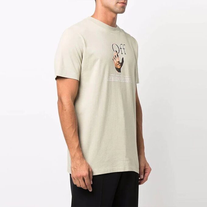 Off-White Herr-T-shirt med logotryck, rund hals och korta ärmar, ljusbrun