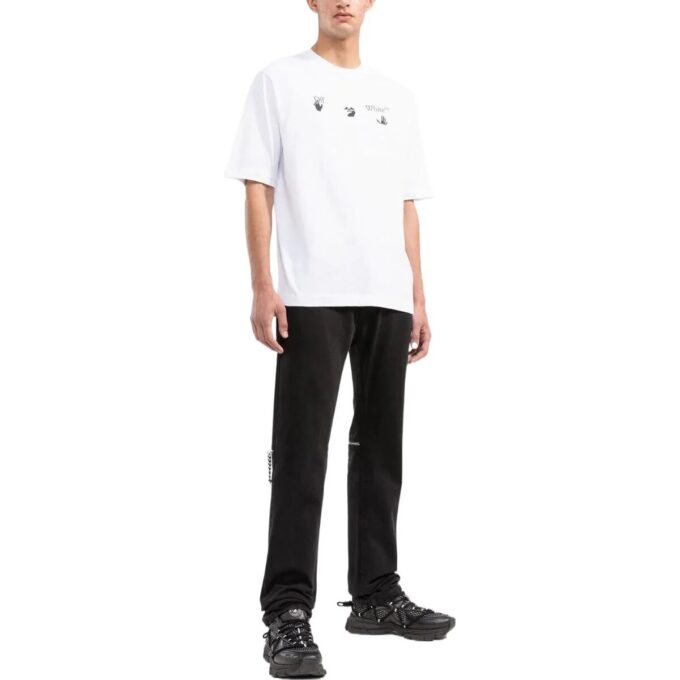 Off-White Herr-T-shirt med logotryck, rund hals och korta Shorts