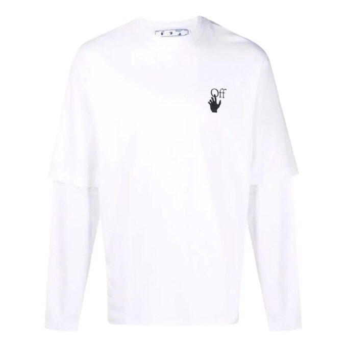 Off-White Herr T-shirt med logotryck, rund hals och långa ärmar, vit