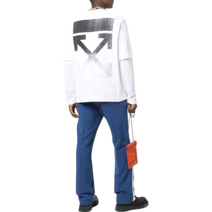 Off-White Herr T-shirt med logotryck, rund hals och långa ärmar, vit