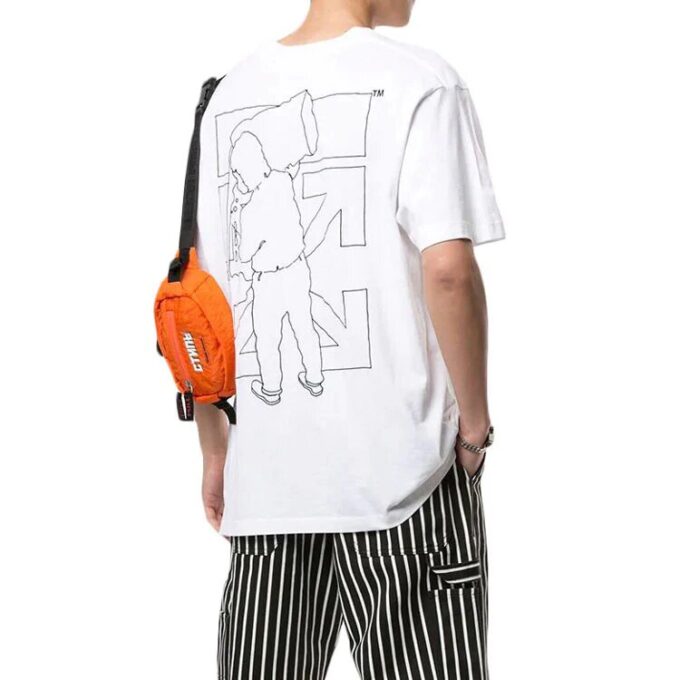 Off-White Herr-T-shirt med logotyp, graffiti, rund hals, korta ärmar och lös passform, vit T-shirt