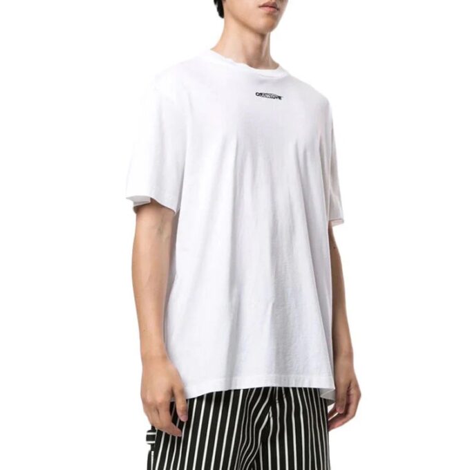 Off-White Herr-T-shirt med logotyp, graffiti, rund hals, korta ärmar och lös passform, vit T-shirt