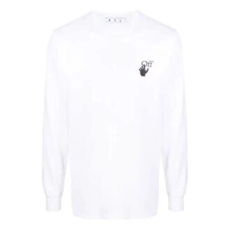 Off-White Herr-T-shirt med logotyp och pilmönster, långärmad, vit