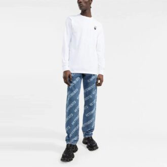 Off-White Herr-T-shirt med logotyp och pilmönster, långärmad, vit