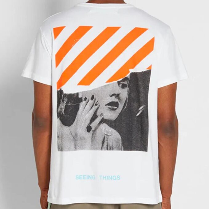 Off-White Herr-T-shirt med Marilyn Monroe-tryck, korta ärmar, vit