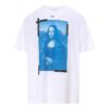 Off-White Herr-T-shirt med Mona Lisa-pil-tryck, rund hals, kort ärm, vit