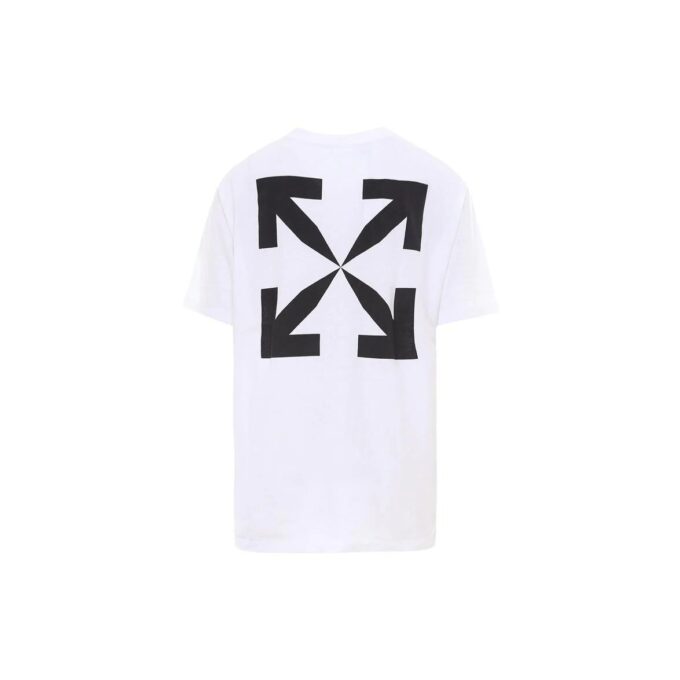 Off-White Herr-T-shirt med Mona Lisa-pil-tryck, rund hals, kort ärm, vit