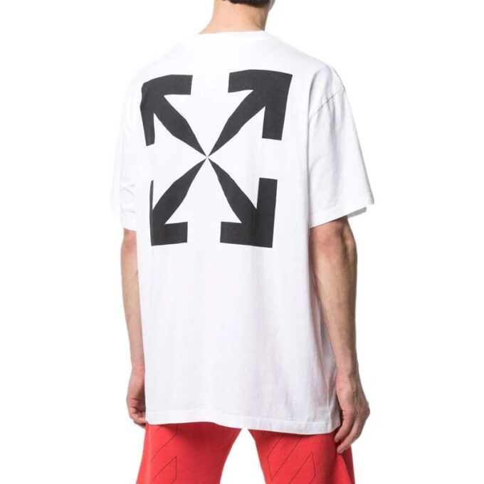 Off-White Herr-T-shirt med Mona Lisa-pil-tryck, rund hals, kort ärm, vit