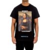 Off-White Herr-T-shirt med Mona Lisa-tryck och pil på ryggen, kortärmad, svart
