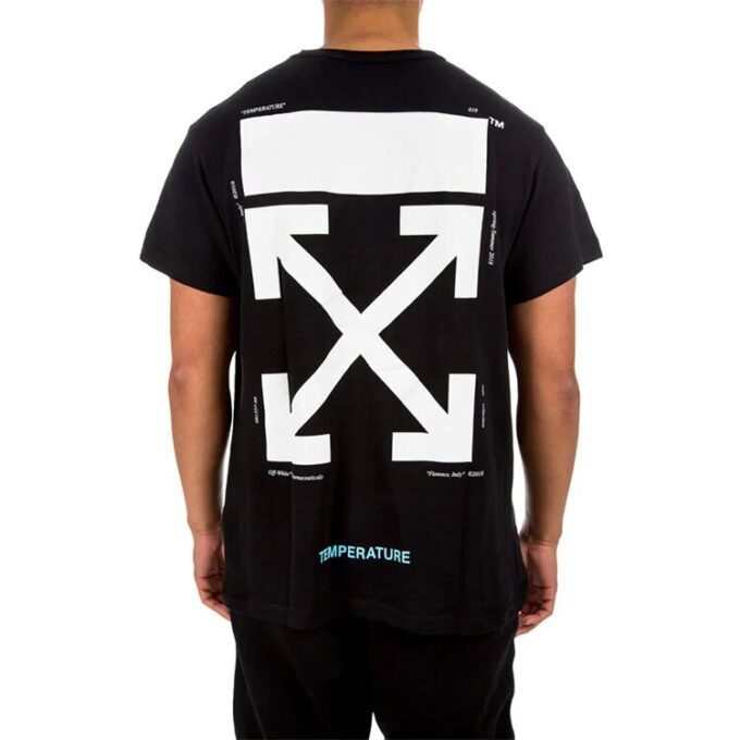 Off-White Herr-T-shirt med Mona Lisa-tryck och pil på ryggen, kortärmad, svart