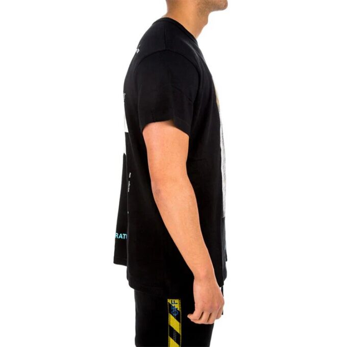 Off-White Herr-T-shirt med Mona Lisa-tryck och pil på ryggen, kortärmad, svart