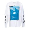 Off-White Herr-T-shirt med Mona Lisa-tryck, rund hals, långa ärmar och lös passform, vit
