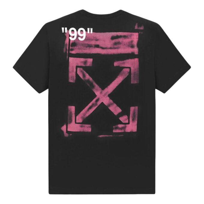 Off-White Herr-T-shirt med pilmönster, korta ärmar och lös passform, svart