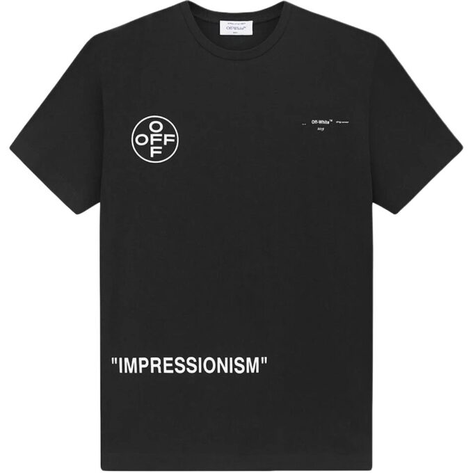 Off-White Herr-T-shirt med pilmönster, korta ärmar och lös passform, svart