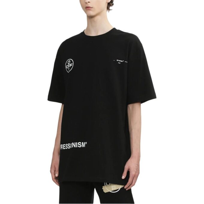Off-White Herr-T-shirt med pilmönster, korta ärmar och lös passform, svart