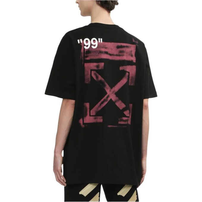 Off-White Herr-T-shirt med pilmönster, korta ärmar och lös passform, svart
