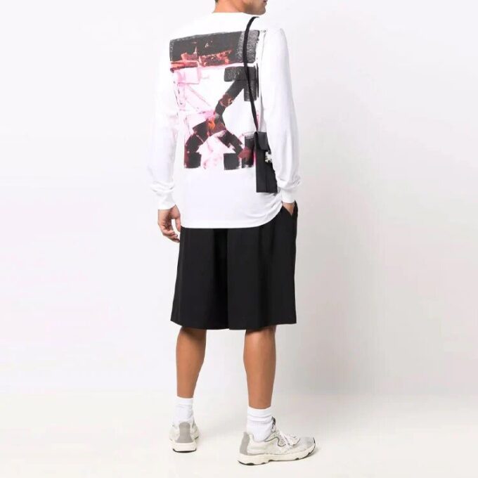Off-White Herr-T-shirt med pilmönster, långärmad, vanlig vit