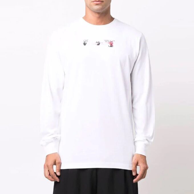 Off-White Herr-T-shirt med pilmönster, långärmad, vanlig vit