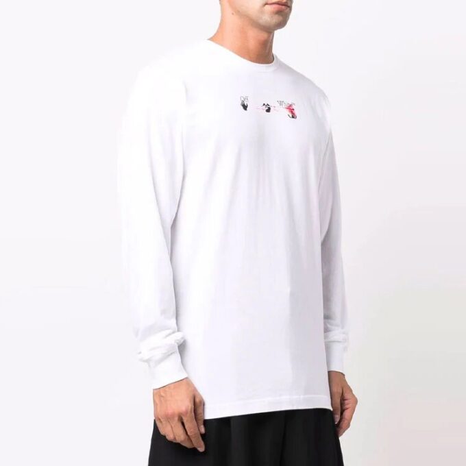 Off-White Herr-T-shirt med pilmönster, långärmad, vanlig vit