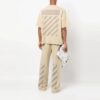 Off-White Herr T-shirt med randigt mönster, rund hals och korta ärmar, beige