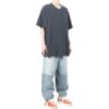 Off-White Herr-T-shirt med randigt tryck, korta ärmar och lös passform, marinblå