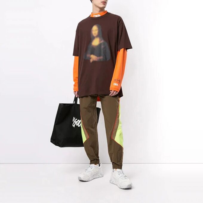 Off-White Herr-T-shirt med tryck, kortärmad, brun