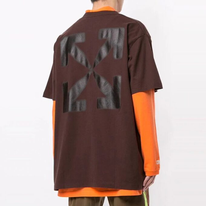 Off-White Herr-T-shirt med tryck, kortärmad, brun