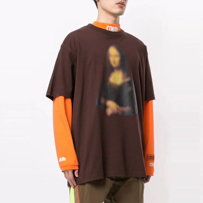 Off-White Herr-T-shirt med tryck, kortärmad, brun