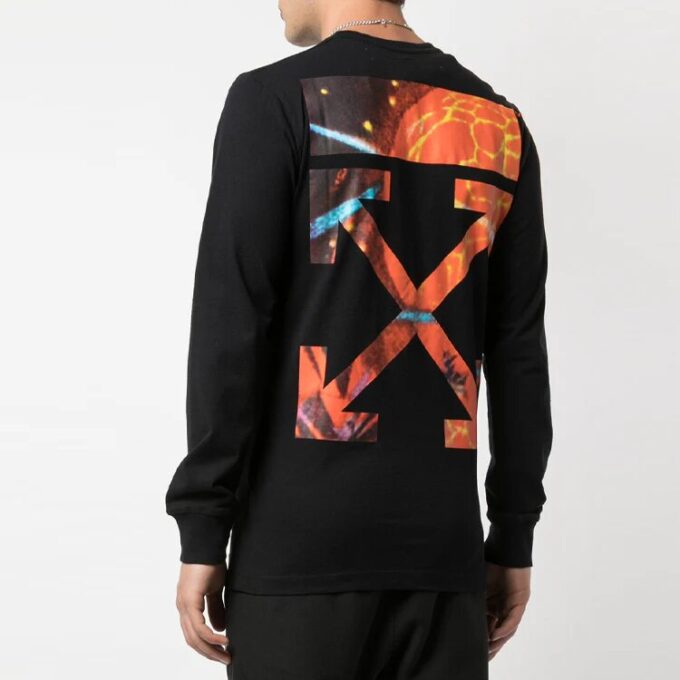 Off-White Herr-t-shirt med tryck på långärmad svart T-shirt