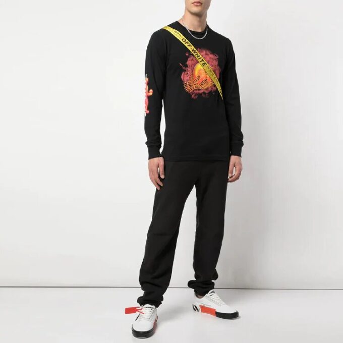 Off-White Herr-t-shirt med tryck på långärmad svart T-shirt