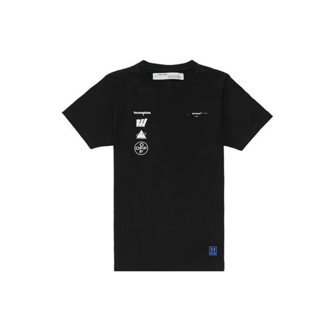 Off-White Herr-T-shirt med tryck på ryggen, korta ärmar, svart