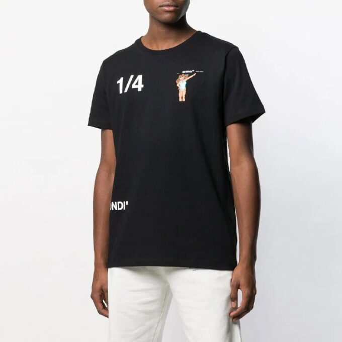 Off-White Herr-T-shirt med tryck på ryggen, korta ärmar, svart Short