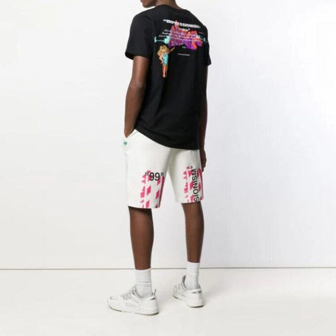 Off-White Herr-T-shirt med tryck på ryggen, korta ärmar, svart Short