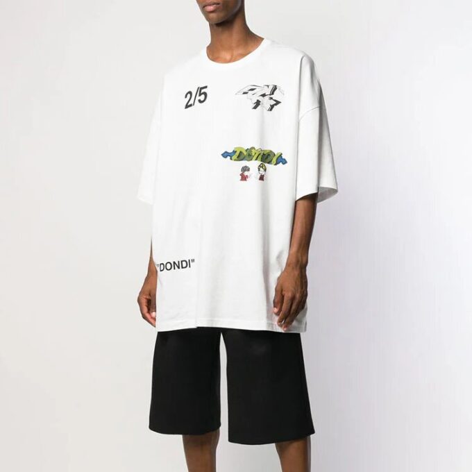 Off-White Herr-T-shirt med tryck på ryggen, kortärmad, vit T-shirt