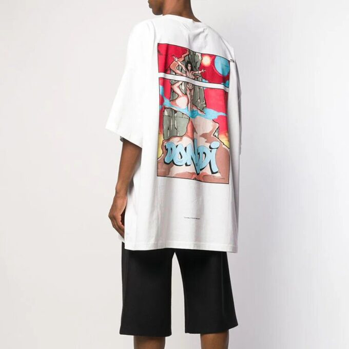 Off-White Herr-T-shirt med tryck på ryggen, kortärmad, vit T-shirt
