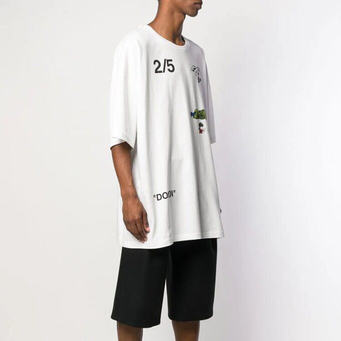 Off-White Herr-T-shirt med tryck på ryggen, kortärmad, vit T-shirt